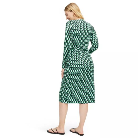 Women's Long Sleeve Midi Arrow Geo Green Wrap Dress - DVF for Target XXS - Picture 8 of 10